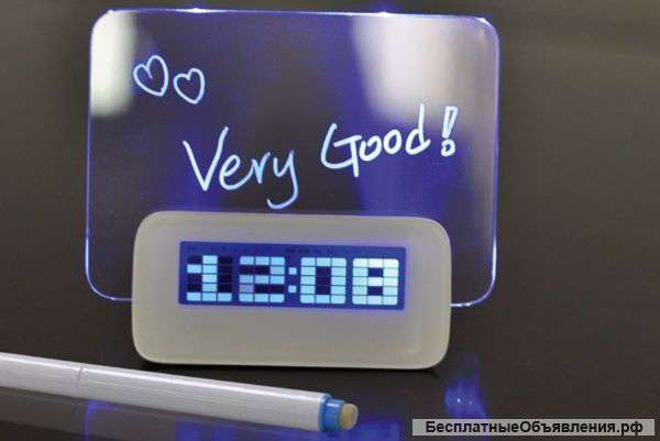 Светящийся LED будильник с доской для записей