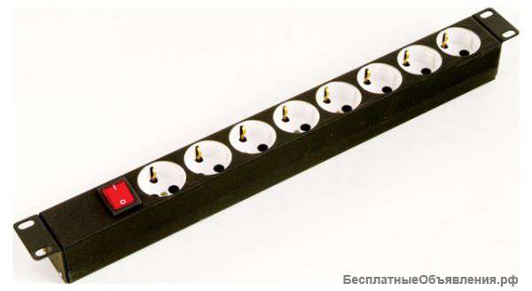 Блок розеток 220В/10А, 19", 1U, 8 розеток, 2К+ З