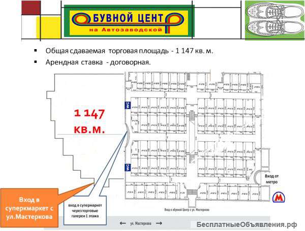 Сдается площадь под супермаркет 1147 кв.м.