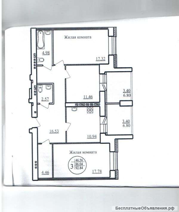 3 комнатную квартиру в Советском районе г. Казани.