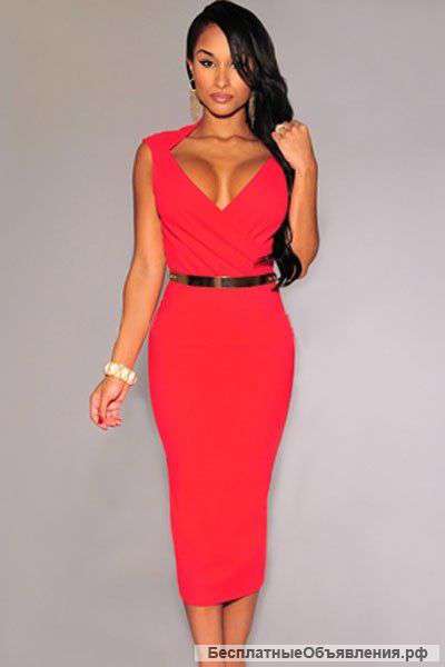 Миди платье с поясом