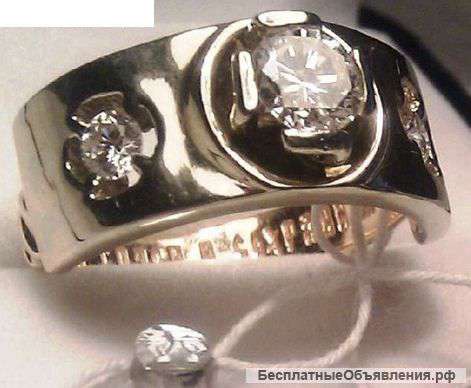 Мужское золотое кольцо с бриллиантами-1кр
