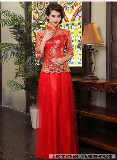 Красное свадебное платье в китайском стиле