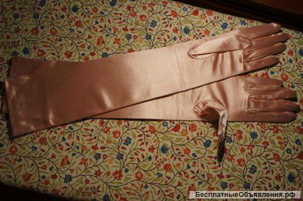 Новые перчатки свадебные розовые атласные