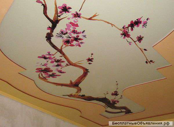 Натяжной потолок в спальню с фотопечатью