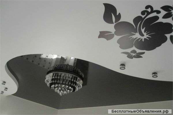 Натяжной потолок в гостиную комнату с фотопечатью