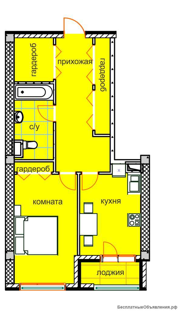 1,5-комн.квартира с балконом