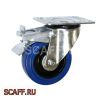 Колесо синяя эластичная резина поворотное с тормозом d-100 мм