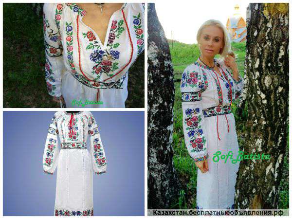 Платье в славянском стиле на домотканом полотне с вышивкой