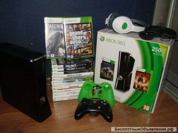 Xbox 360 slim 250GB не прошитый + игры + аксессуары