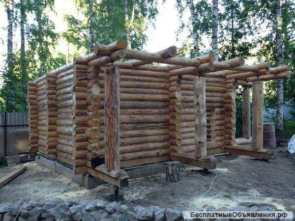 Сруб бани 6 на 4 с двумя перегородками из сосны диаметром 20 сантиметров