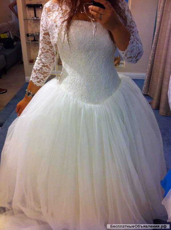 Счастливое свадебное платье с идеальным корсетом 48р
