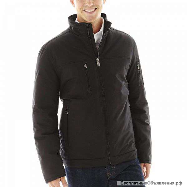 Claiborne Jacket black solid winter Coat polyester men's size S, M NEW