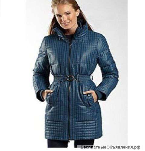A n a woman's down coat winter blue long belted polyest solid jacket size XS NEW