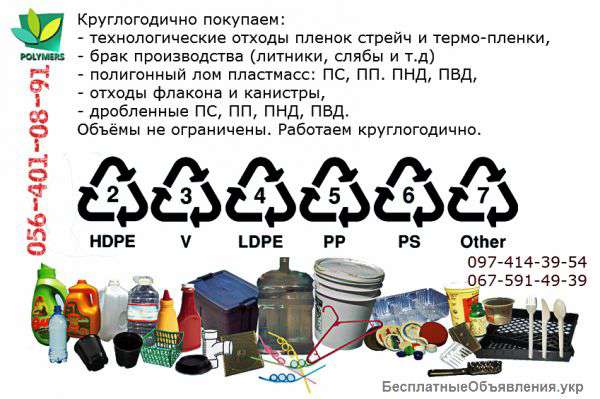 Закупаем отходы пластмасс: дробленный полистирол УПМ, полипропилен (ПП)