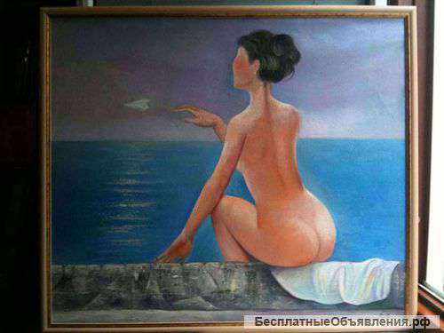 Картины маслом. Морской пейзаж. Девушка у моря.