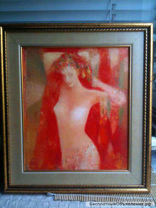 Картина в раме. Женщина в красном. холст, масло