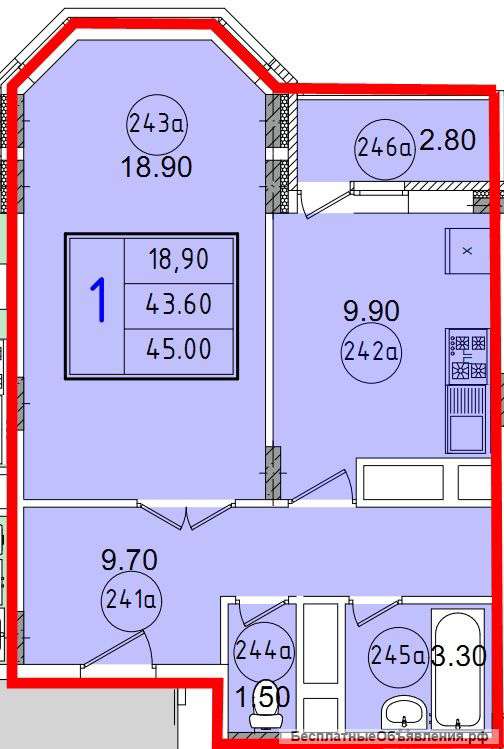 1к.кв новостройка 45,0 м2 в Красноармейске