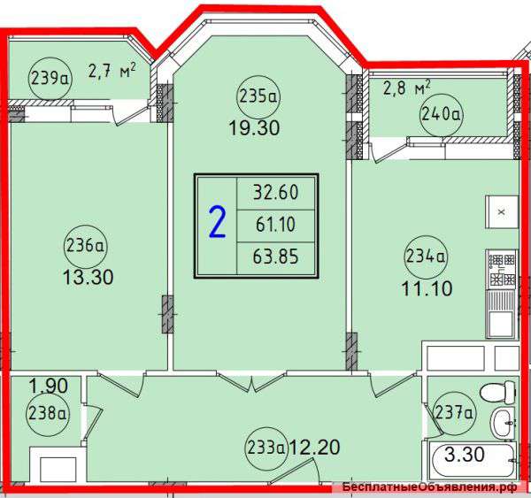 2к.кв новостройка 63,85 м2 в Красноармейске