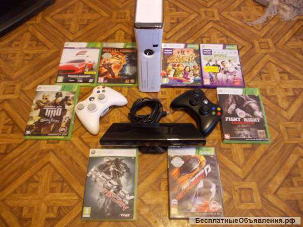 Xbox 360S4Гб+ Кикет+ 2 джостика+ 8 игровых дисков