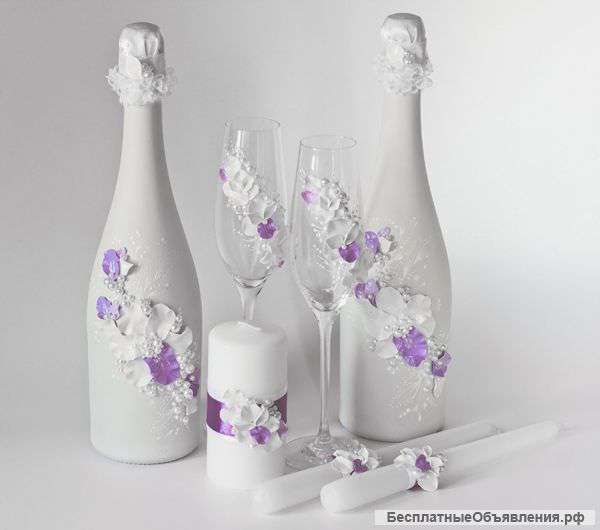 Праздничное оформление бутылок и бокалов ручной работы
