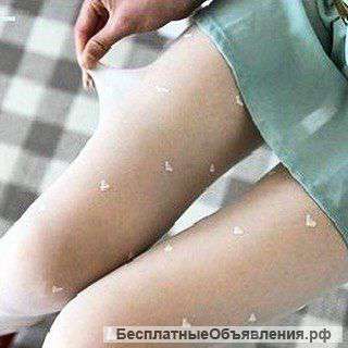 Колготки белые с сердечками