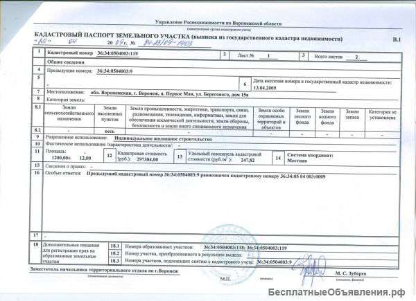 Земельный участок 12 соток в пос. 1 Мая