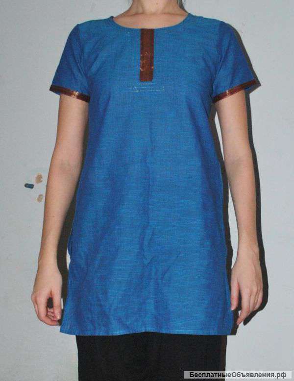 Индийская легкая туника голубая из натурального материала