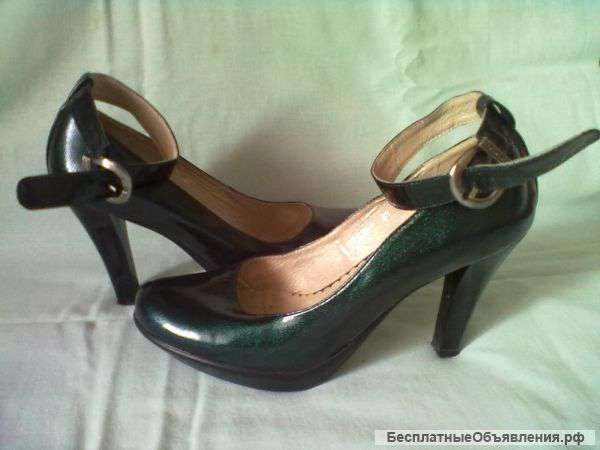 Туфли тёмно-зелёные. перломутровые каблук 7 см