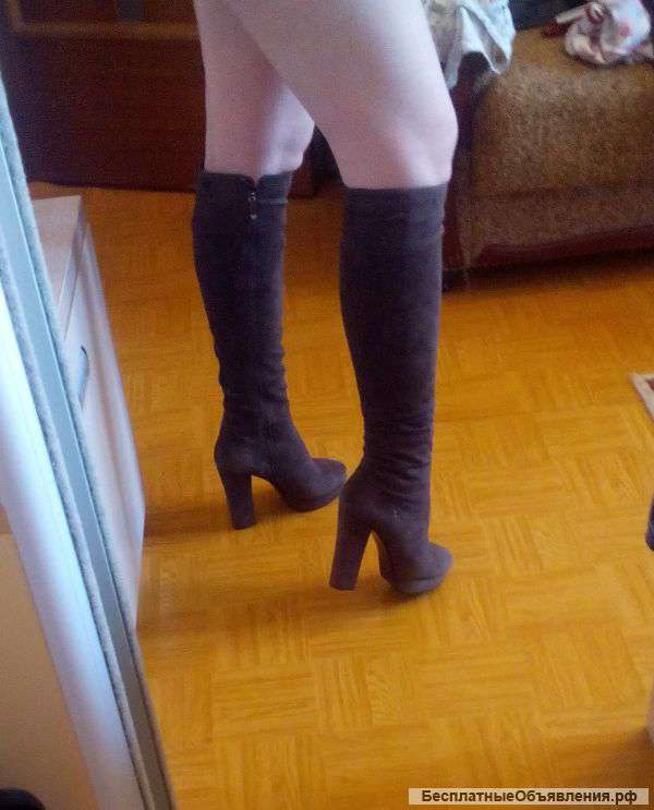 Синие сапоги замш/натуральный мех 38р