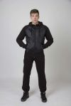 Спортивный мужской костюм-толстовка. Черный с капюшоном, с болоньевыми вставками