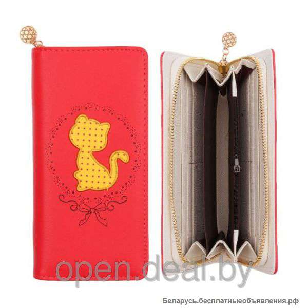 Кошелёк женский - Кошечка - цвет коралловый