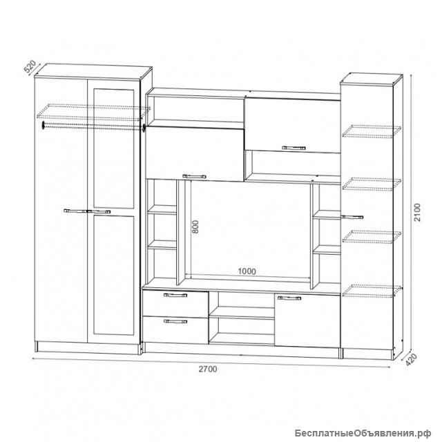 Стенка, гостиная "Аллегро вар.6 Caiman" (новая)