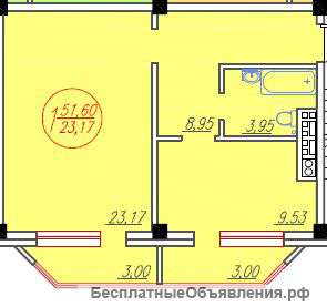 Однокомнатная Квартира 52 м