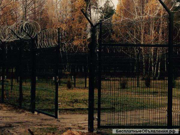 Забор. Панель сварная оцинкованная. 3D. Столбы