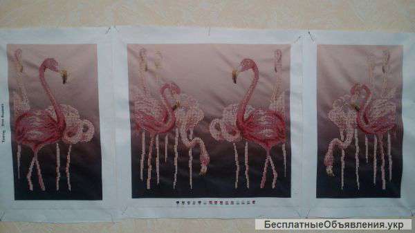 Вышивка бисером триптих "Стая фламинго"