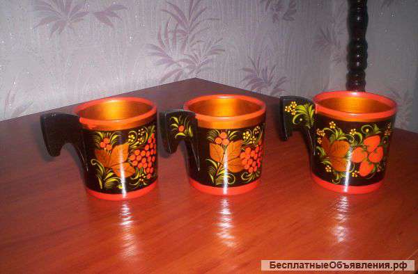 3 кружки с хохломской росписью