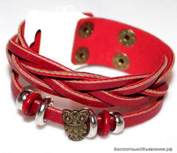 Браслет с совой, красный (R351)