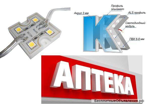 Светодиодный модуль SMD 5050-4 белый для рекламы