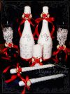 Свадебное украшение бутылок, бокалов, свечей