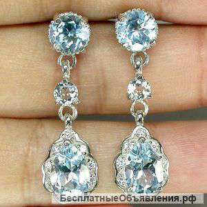 Серьги голубой топаз