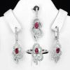 Комплект, родолит гранат (природный), кубик циркония, 925 серебро