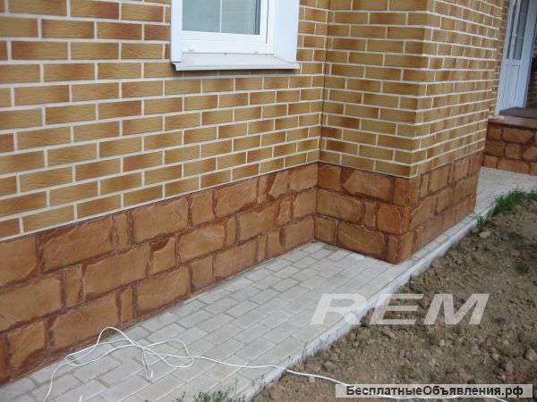 Облицовка камнем цоколя, фасада, заборов