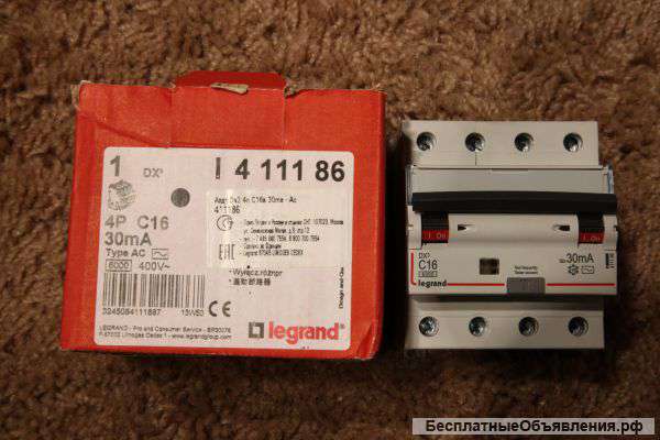 L411186 Legrand авдт DX3 4П C16A 30mА ас