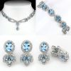 Комплект, голубой топаз (природный), кубик циркония, 925 серебро