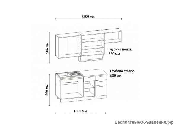 Кухня САКУРА-3, ширина 2200мм, правая - левая
