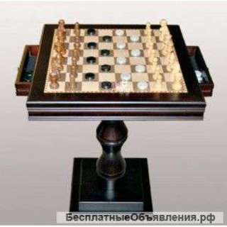 Шахматный стол квадратный с ящичками, комплектом фигур и шашек
