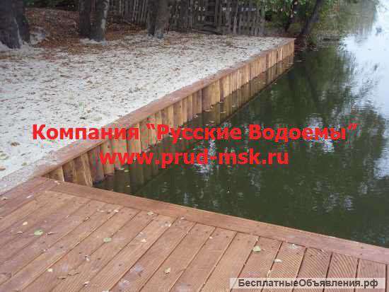 Укрепление берега лиственницей, георешеткой, шпунтом