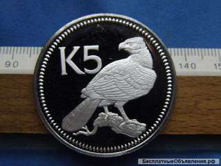 Папуасская серебряная монета 5 кина. Птицы