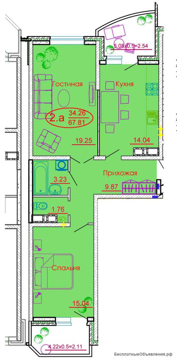 2-к квартиру 65 м2 в сданном доме